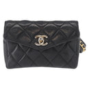CHANEL Matelasse Chain Waist bag Lamb Skin Black Gold CC Auth BA8921-13