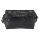 CHANEL Matelasse Chain Waist bag Lamb Skin Black Gold CC Auth BA8921-2
