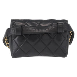 CHANEL Matelasse Chain Waist bag Lamb Skin Black Gold CC Auth BA8921 - 0