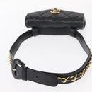 CHANEL Matelasse Chain Waist bag Lamb Skin Black Gold CC Auth BA8921-7