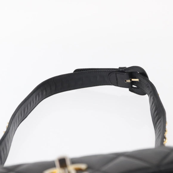 CHANEL Matelasse Chain Waist bag Lamb Skin Black Gold CC Auth BA8921