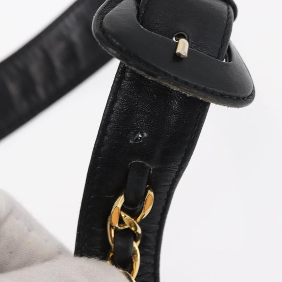 CHANEL Matelasse Chain Waist bag Lamb Skin Black Gold CC Auth BA8921