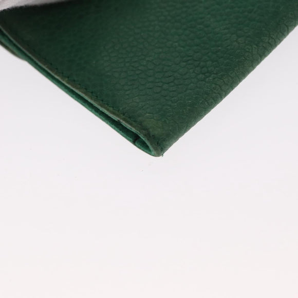 CHANEL COCO Mark Pouch Caviar Skin Green Gold CC Auth BA8922