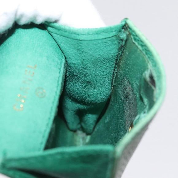 CHANEL COCO Mark Pouch Caviar Skin Green Gold CC Auth BA8922