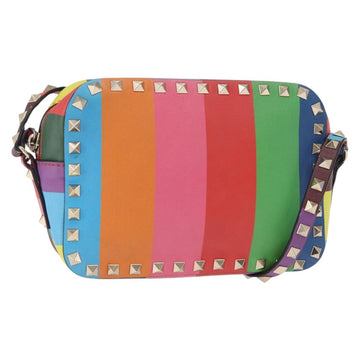 VALENTINO Studs Shoulder Bag Leather Gold Rainbow Auth BA8950