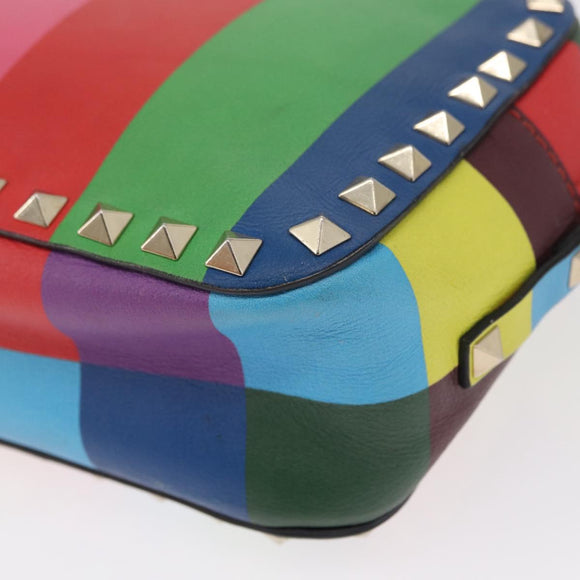 VALENTINO Studs Shoulder Bag Leather Gold Rainbow Auth BA8950
