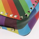 VALENTINO Studs Shoulder Bag Leather Gold Rainbow Auth BA8950-15