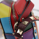 VALENTINO Studs Shoulder Bag Leather Gold Rainbow Auth BA8950-10