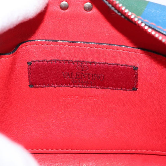 VALENTINO Studs Shoulder Bag Leather Gold Rainbow Auth BA8950