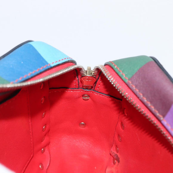 VALENTINO Studs Shoulder Bag Leather Gold Rainbow Auth BA8950