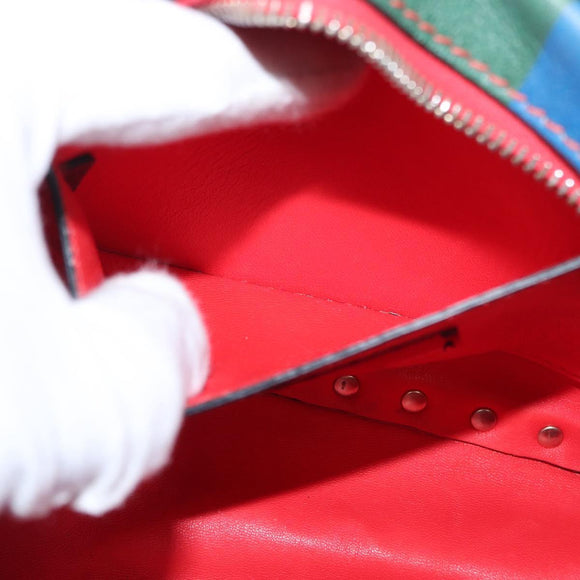 VALENTINO Studs Shoulder Bag Leather Gold Rainbow Auth BA8950