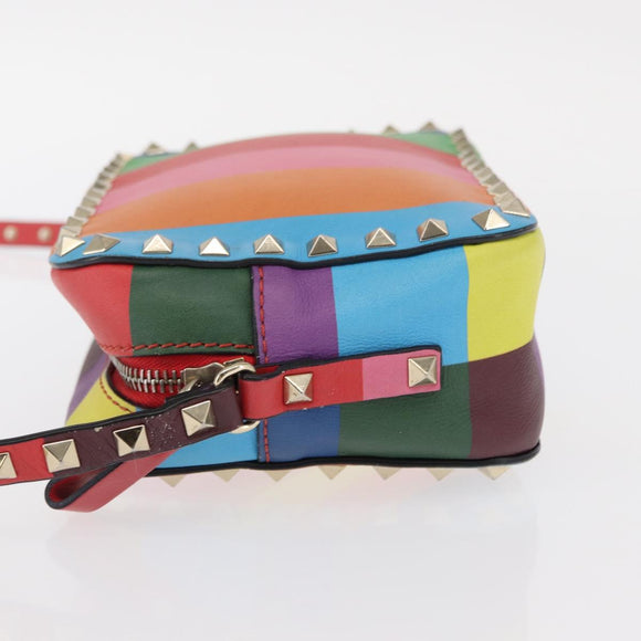 VALENTINO Studs Shoulder Bag Leather Gold Rainbow Auth BA8950