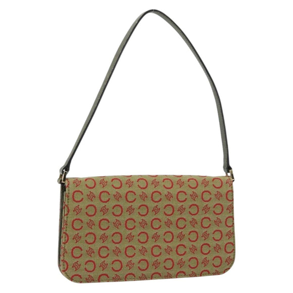 CELINE C Macadam Canvas Accessory Pouch Khaki Gold Auth BA8951