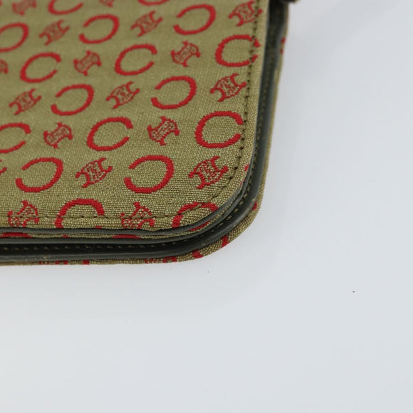 CELINE C Macadam Canvas Accessory Pouch Khaki Gold Auth BA8951