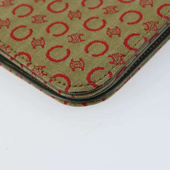 CELINE C Macadam Canvas Accessory Pouch Khaki Gold Auth BA8951
