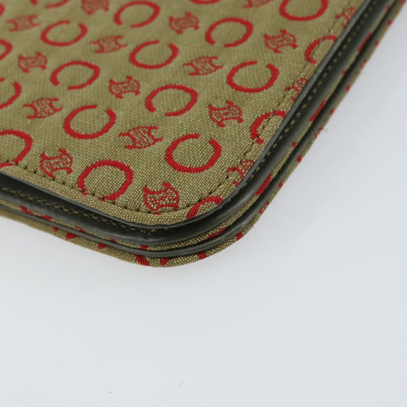 CELINE C Macadam Canvas Accessory Pouch Khaki Gold Auth BA8951