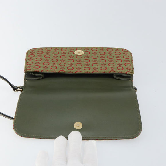 CELINE C Macadam Canvas Accessory Pouch Khaki Gold Auth BA8951