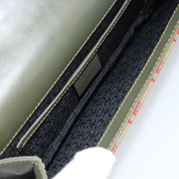 CELINE C Macadam Canvas Accessory Pouch Khaki Gold Auth BA8951