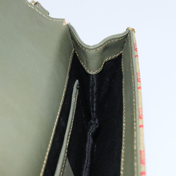 CELINE C Macadam Canvas Accessory Pouch Khaki Gold Auth BA8951