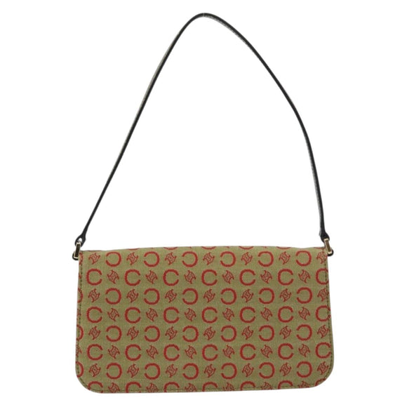 CELINE C Macadam Canvas Accessory Pouch Khaki Gold Auth BA8951