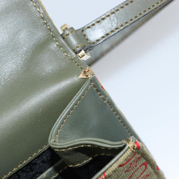 CELINE C Macadam Canvas Accessory Pouch Khaki Gold Auth BA8951