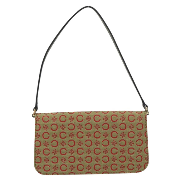 CELINE C Macadam Canvas Accessory Pouch Khaki Gold Auth BA8951