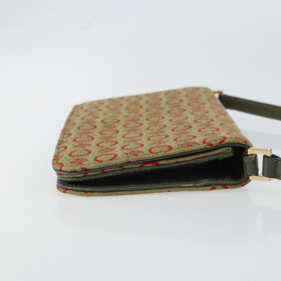 CELINE C Macadam Canvas Accessory Pouch Khaki Gold Auth BA8951