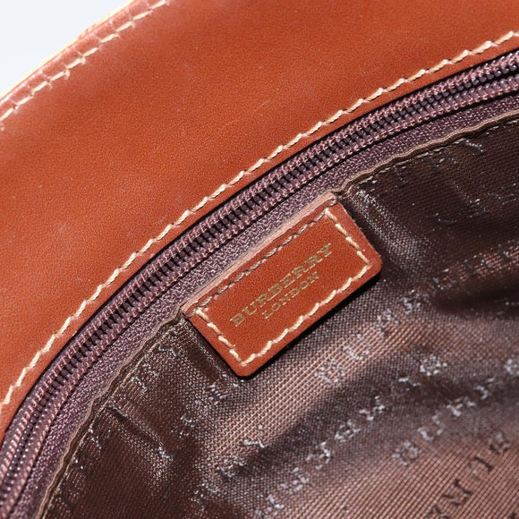 BURBERRY Nova Check Hand Bag PVC Beige Gold Auth BA8952