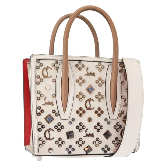 Christian Louboutin Paloma S Mini Hand Bag Leather 2way White Silver Auth BA8960