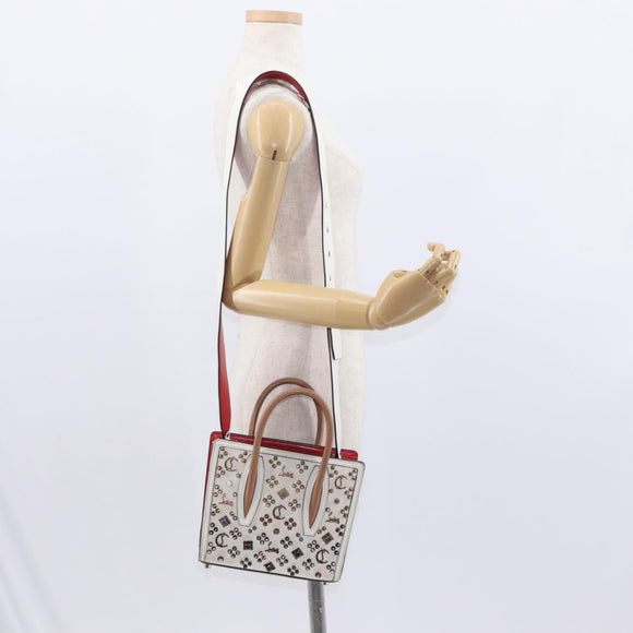 Christian Louboutin Paloma S Mini Hand Bag Leather 2way White Silver Auth BA8960