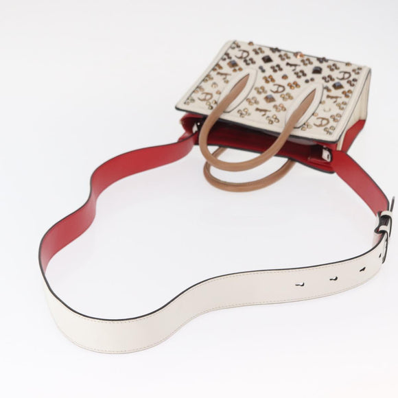 Christian Louboutin Paloma S Mini Hand Bag Leather 2way White Silver Auth BA8960