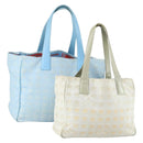 CHANEL New Travel Line Tote Bag Nylon 2er Set Blau Beige CC Auth BA8965-1