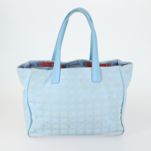 CHANEL New Travel line Tote Bag Nylon 2 Set Blue Beige CC Auth BA8965