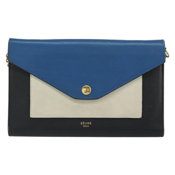 CELINE Chain Shoulder Wallet Bag Leather Multicolor Gold Auth BA8968