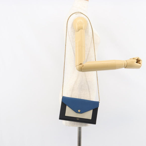 CELINE Chain Shoulder Wallet Bag Leather Multicolor Gold Auth BA8968