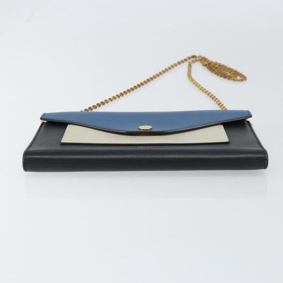 CELINE Chain Shoulder Wallet Bag Leather Multicolor Gold Auth BA8968