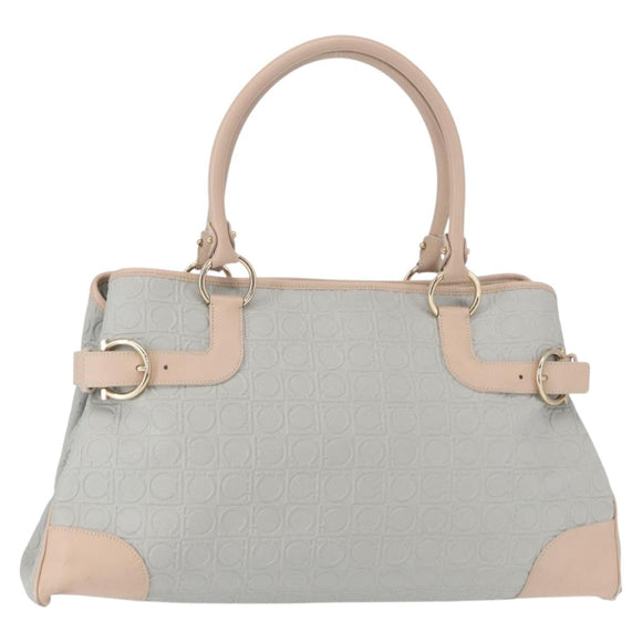 Salvatore Ferragamo Gancini Tote Bag Leather Gray Gold Auth BA8969
