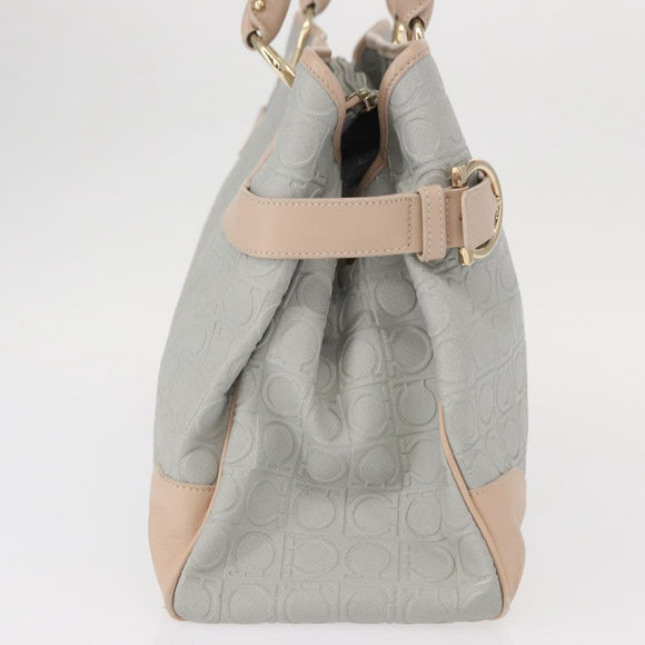 Salvatore Ferragamo Gancini Tote Bag Leather Gray Gold Auth BA8969