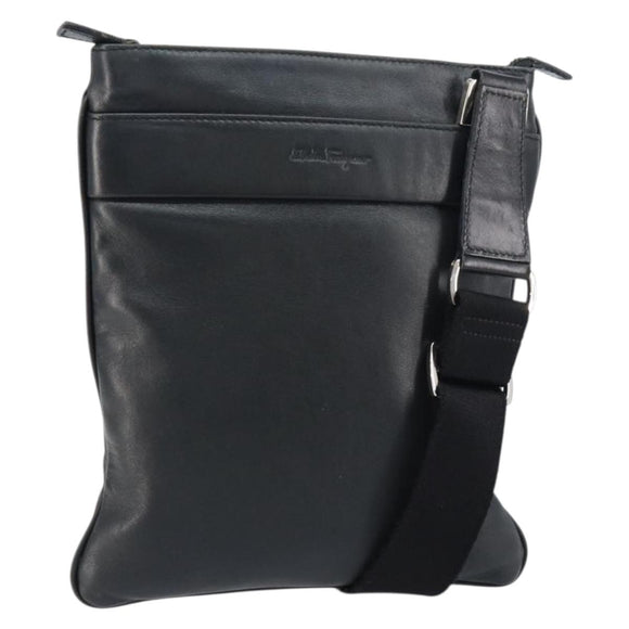 Salvatore Ferragamo Shoulder Bag Leather Black Silver Auth BA8970