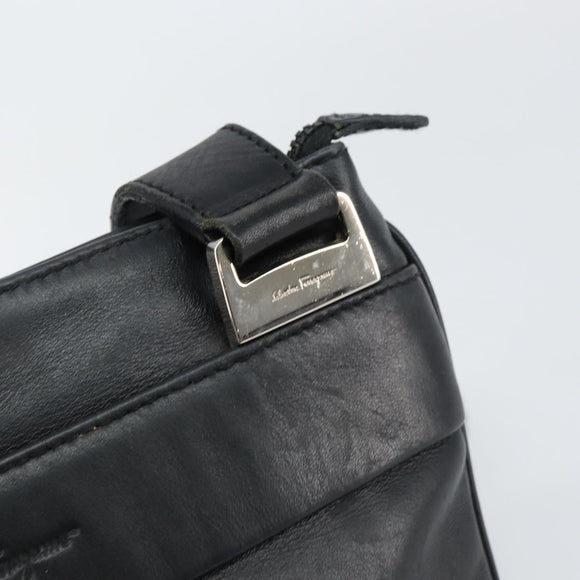 Salvatore Ferragamo Shoulder Bag Leather Black Silver Auth BA8970