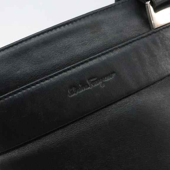 Salvatore Ferragamo Shoulder Bag Leather Black Silver Auth BA8970