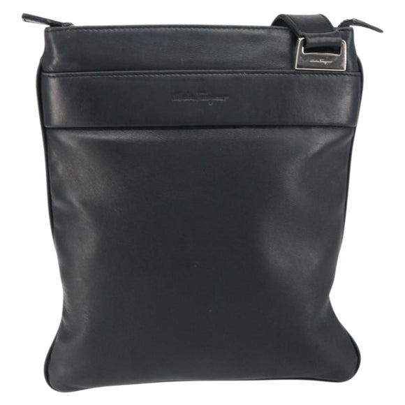 Salvatore Ferragamo Shoulder Bag Leather Black Silver Auth BA8970