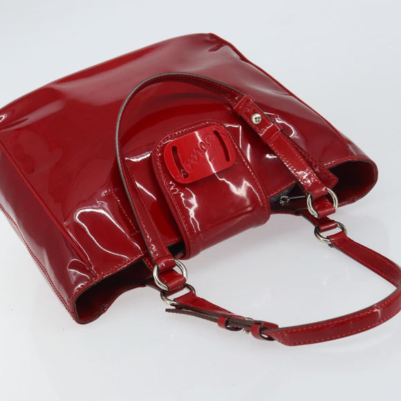 Salvatore Ferragamo Tote Bag Enamel Red Silver Auth BA8971