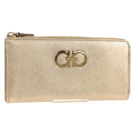 Salvatore Ferragamo Long Wallet Leather Gold Tone Auth BA8972V