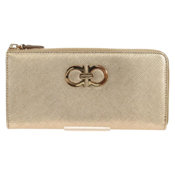 Salvatore Ferragamo Long Wallet Leather Gold Tone Auth BA8972V