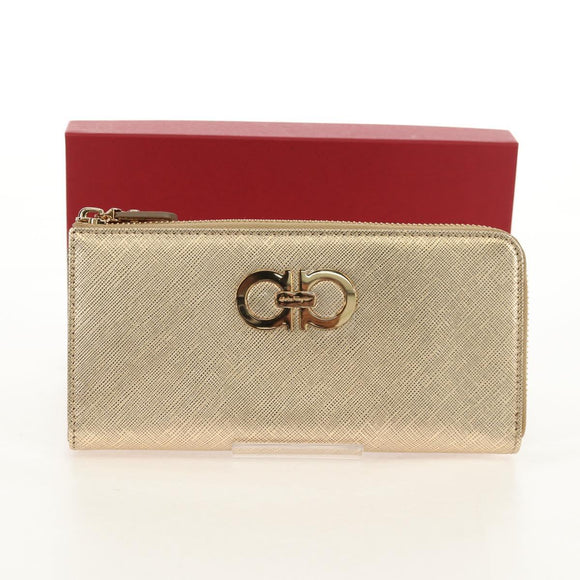Salvatore Ferragamo Long Wallet Leather Gold Tone Auth BA8972V
