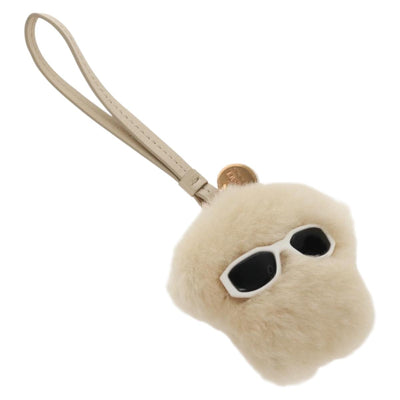VERSACE Medusa Fluffy Shearling Charm Pelz Beige Auth BA8973V