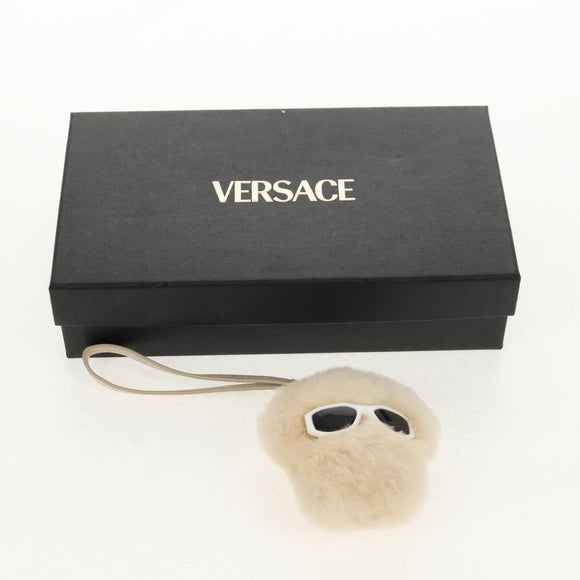 VERSACE Medusa Fluffy Shearling Charm Fur Beige Auth BA8973V