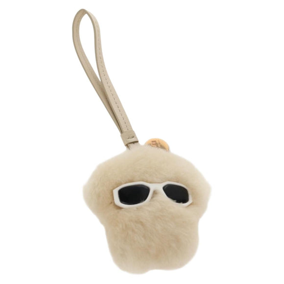 VERSACE Medusa Fluffy Shearling Charm Fur Beige Auth BA8973V