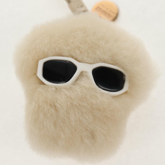 VERSACE Medusa Fluffy Shearling Charm Fur Beige Auth BA8973V